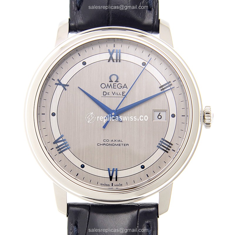 Omega De Ville 424.13.40.20.02.003 Replica | Automatic Movement, Silver Dial, Blue Alligator Strap