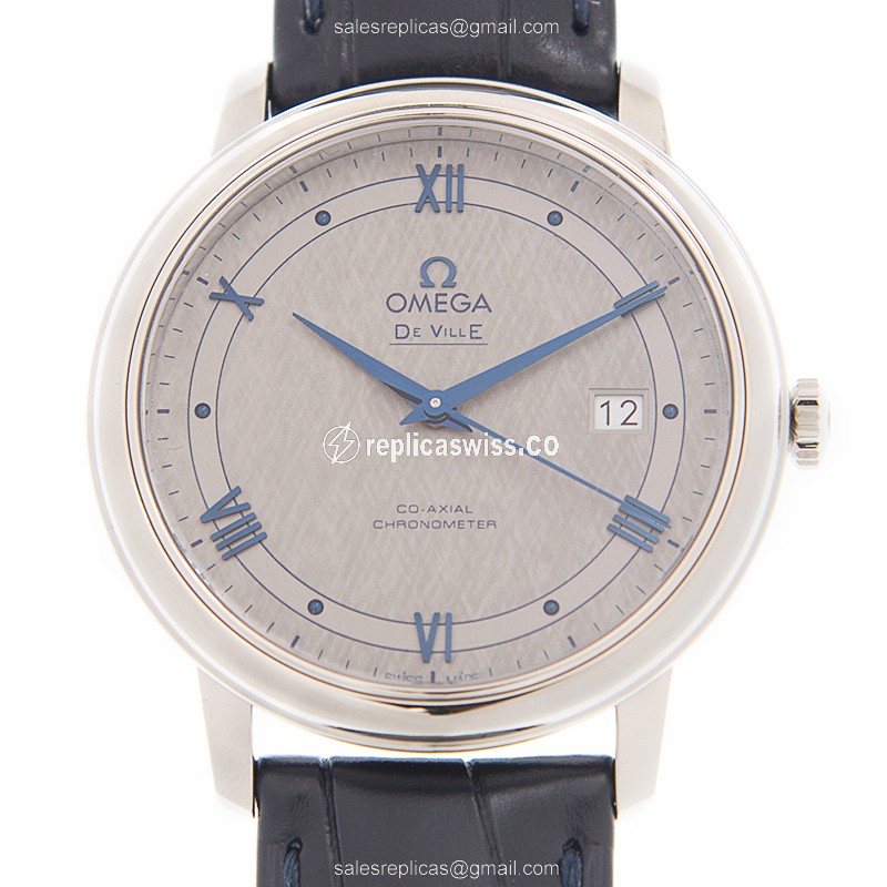 Omega De Ville 424.13.40.20.06.002 Replica: Automatic Gray Dial, Steel Case & Blue Alligator Strap