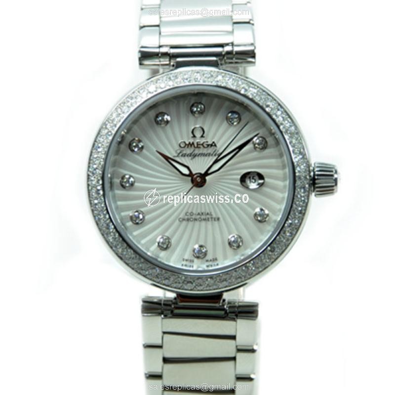 Omega De Ville 425.35.34.20.55.001 Replica | Automatic Movement, Silver Dial & Diamond Case Watch