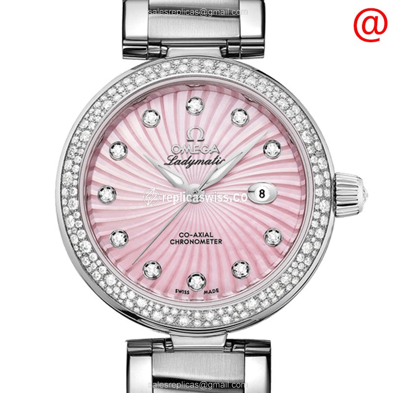 Omega De Ville 425.35.34.20.57.001 Replica, Automatic Pink Dial, Stainless Steel Case with Diamond