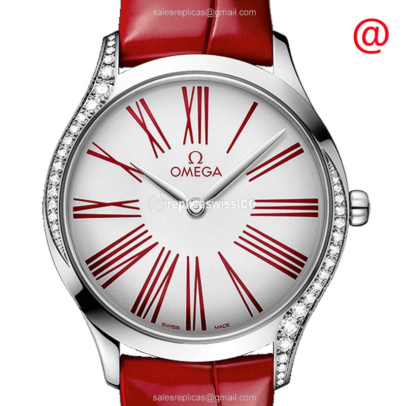 Omega De Ville 428.18.36.60.04.002 Replica, White Dial, Stainless Steel Case & Red Leather Strap
