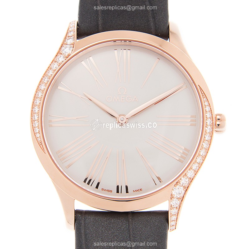 Omega De Ville 428.58.36.60.02.001 Replica with Silver Dial, Automatic Movement & 18kt Rose Gold