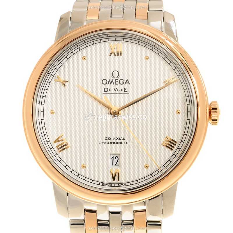 Omega De Ville Automatic | 18kt Steel Case & Rose Gold | Gray Dial & Gold Strap Watch