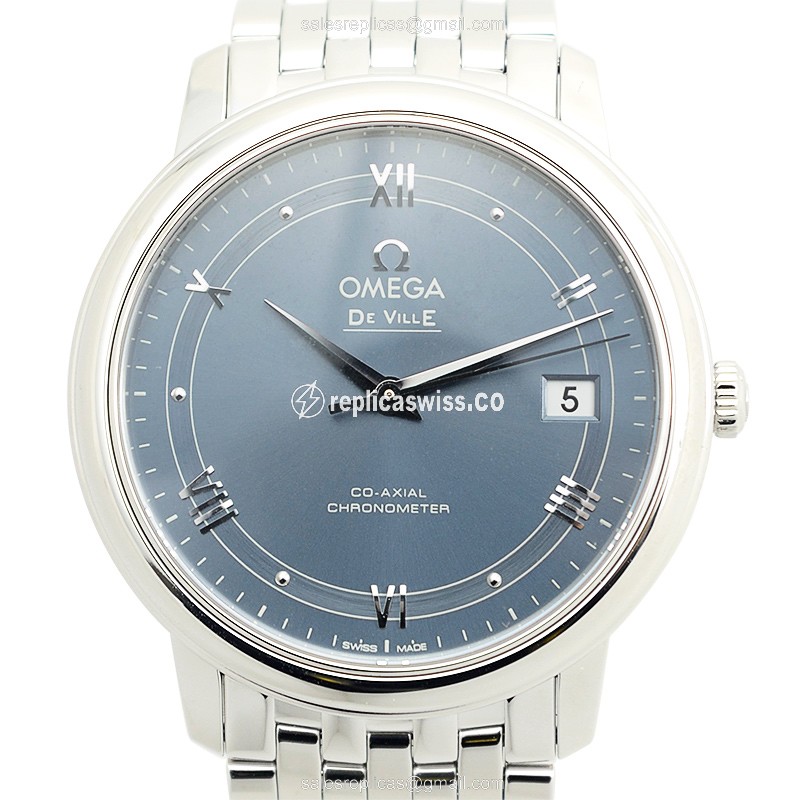 Omega De Ville Automatic Replica, Blue Dial & Stainless Steel Case, Swiss-Made Caliber Watch