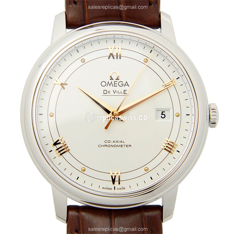 Omega De Ville Automatic Replica in Stainless Steel, Silver Dial & Leather Strap Watch