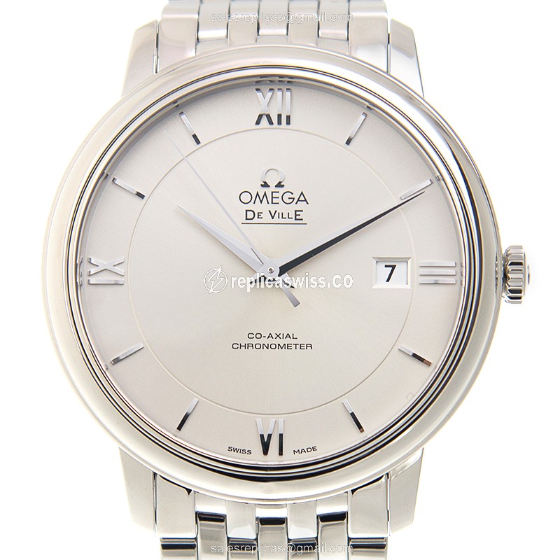 Omega De Ville Automatic Stainless Steel Replica with White Dial Silver Steel Strap Watch