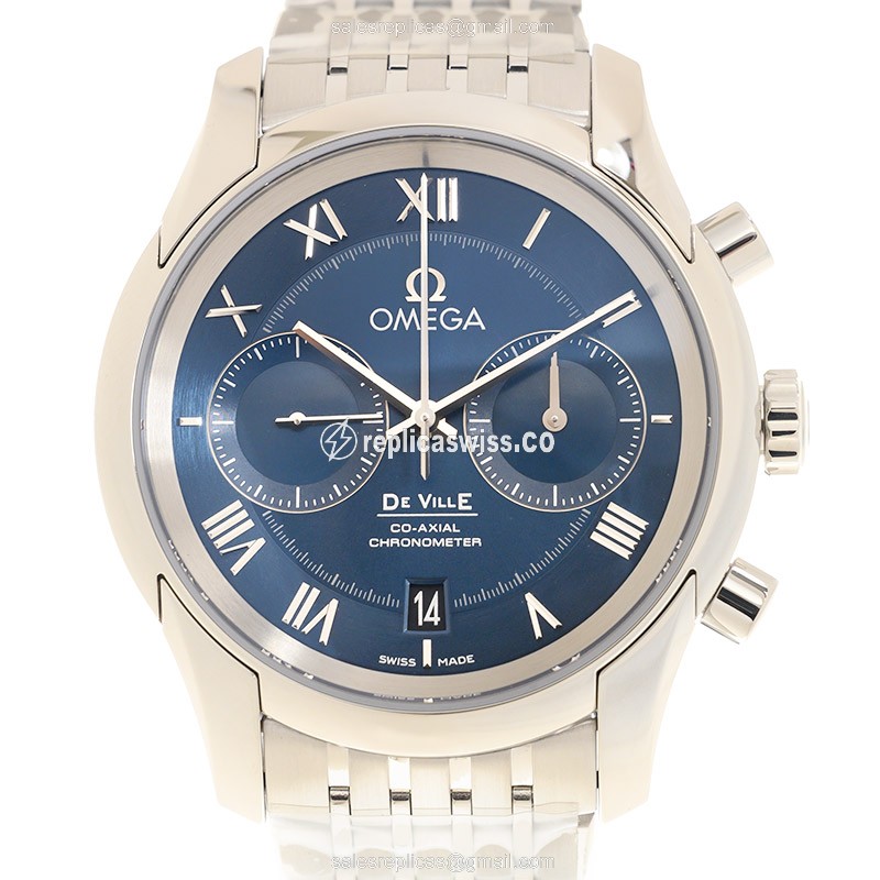 Omega De Ville Automatic Steel Case Blue Dial Replica | Sapphire Crystal, Silver Band Watch