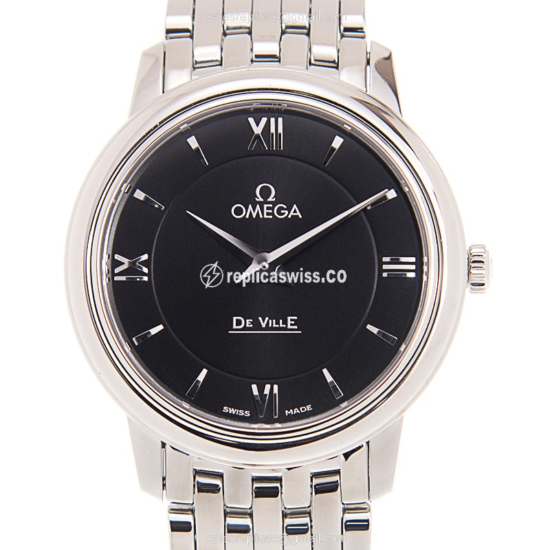Omega De Ville Quartz Chronograph Replica, Black Dial, Stainless Steel Case Watch