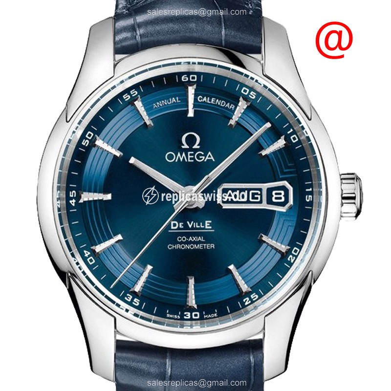 Omega De Ville Replica, Automatic Movement, Blue Steel Case, Blue Leather Strap Watch