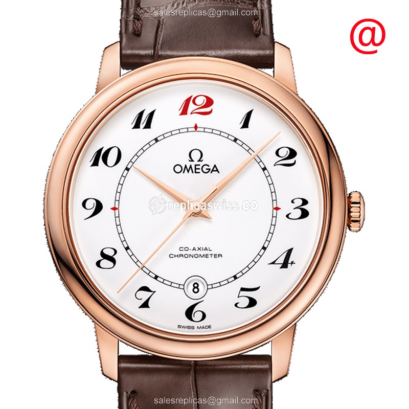 Omega De Ville Replica in 18kt Gold | Automatic Movement, White Dial Watch