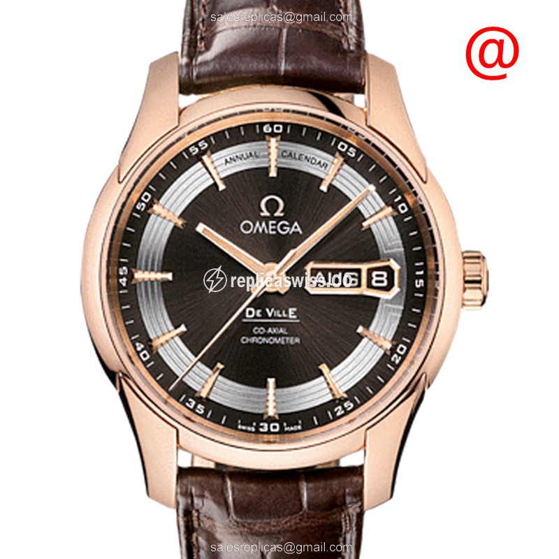 Omega De Ville Replica in 18kt Rose Gold | Automatic Movement & Brown Leather Strap Watch