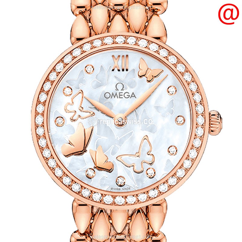 Omega De Ville Replica in 18kt Rose Gold with White Dial Quartz Movement Watch