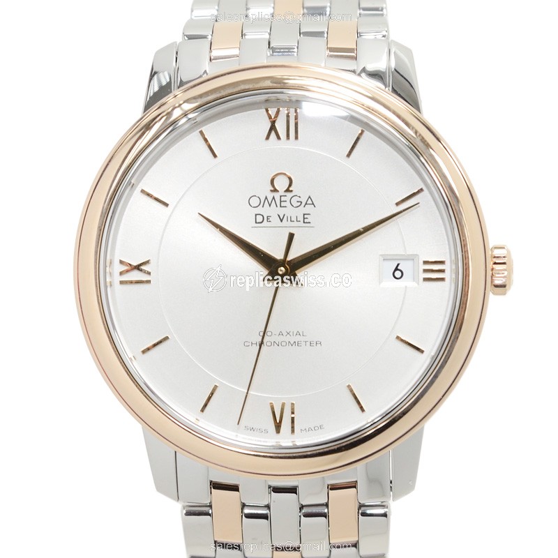Omega De Ville Replica in 18kt Steel & Rose Gold, Automatic Movement, Silver Dial Watch
