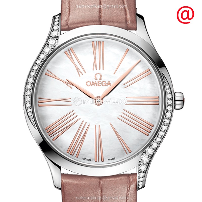 Omega De Ville Replica in Stainless Steel, White Dial, & Genuine Diamond Bezels Watch