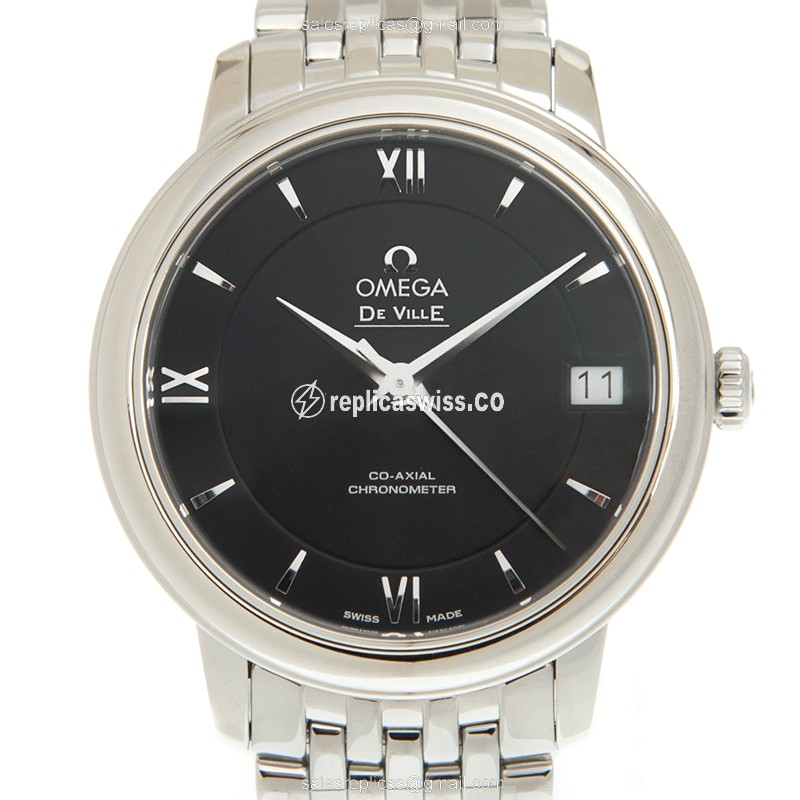 Omega De Ville Replica in Stainless Steel with Automatic Movement Black Dial Watch