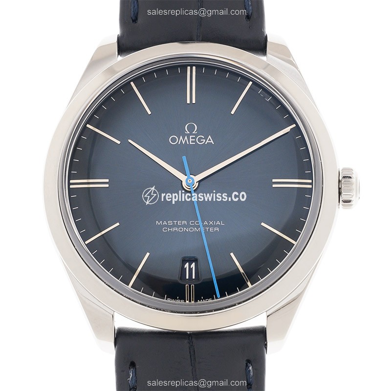 Omega De Ville Replica | Manual Wind Movement, Blue Dial, Alligator strap Watch