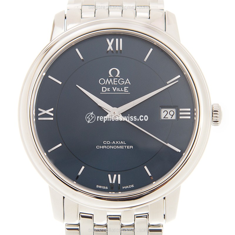 Omega De Ville Replica Watch | Automatic Movement, Blue Dial, Stainless Steel Case