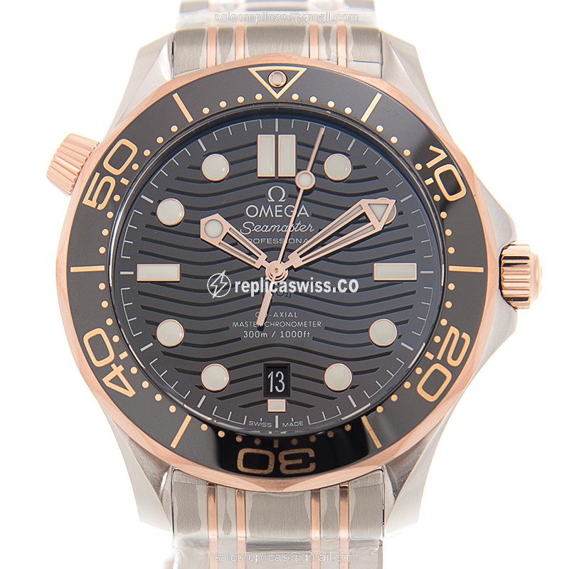 Omega Seamaster 210.20.42.20.01.001 Replica | Automatic Movement, Black Dial, 18kt Gold & Steel