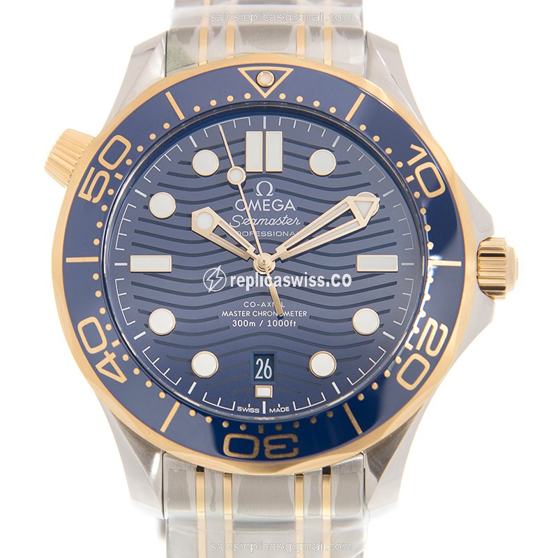 Omega Seamaster 210.20.42.20.03.001 Replica | Automatic Movement, Blue Dial, 18kt Gold & Steel Case