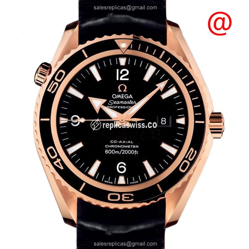 Omega SEAMASTER 222.63.46.20.01.001 Replica | Automatic Movement, 18kt Black Alligator Strap Gold