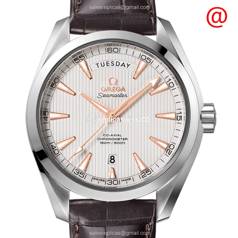 Omega Seamaster 231.13.43.22.02.002 Replica | Automatic | Silver Dial & Alligator Brown Strap Watch