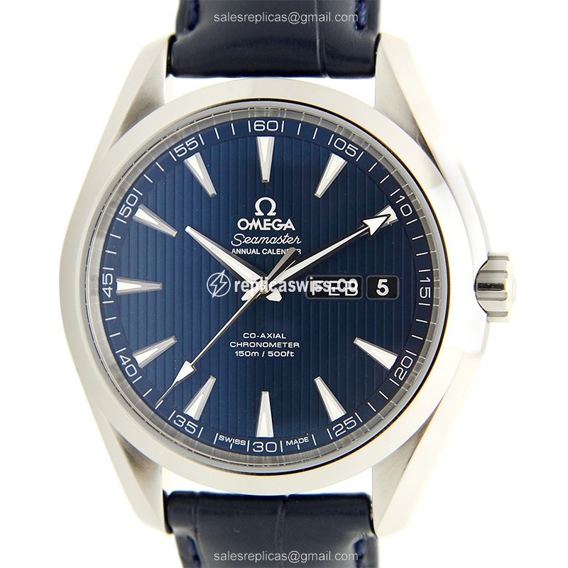 Omega Seamaster 231.13.43.22.03.002: Blue Dial Automatic Stainless Steel Watch with Leather Strap