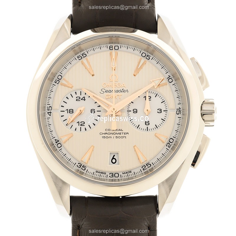 Omega Seamaster 231.13.43.52.02.001 Replica, Automatic Movement, Silver Dial & Brown Alligator