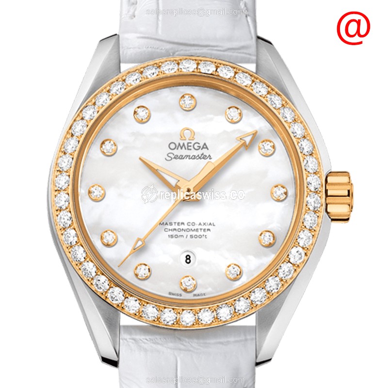 Omega Seamaster 231.28.34.20.55.004 Replica in 18kt Gold & White Leather Strap, Automatic Movement