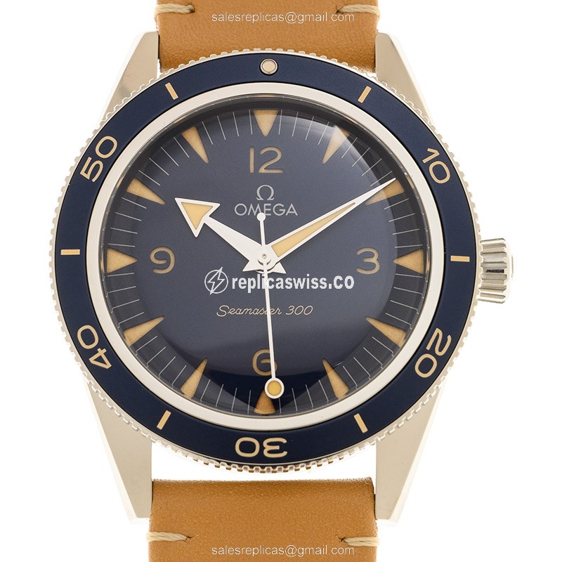 Omega Seamaster 234.32.41.21.03.001 Replica, Automatic Movement, Blue Dial, Beige Cowhide Strap
