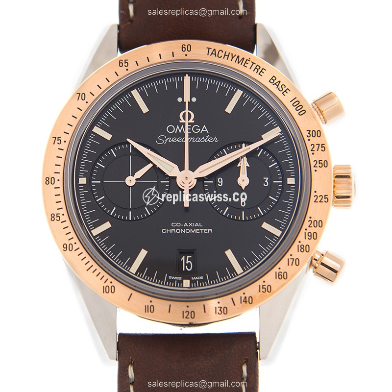 Omega Speedmaster Replica in 18kt Rose Gold & Steel, Automatic Movement & Black Dial Watch