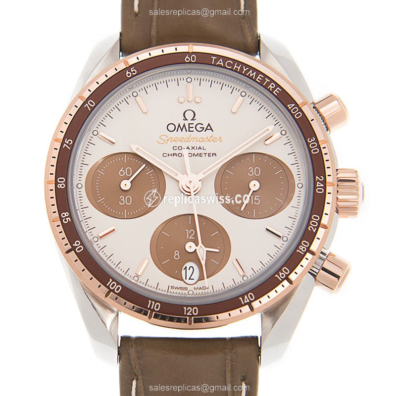 Omega Speedmaster Replica in 18kt Rose Gold & Steel Case, Automatic Movement, White Dial Watch