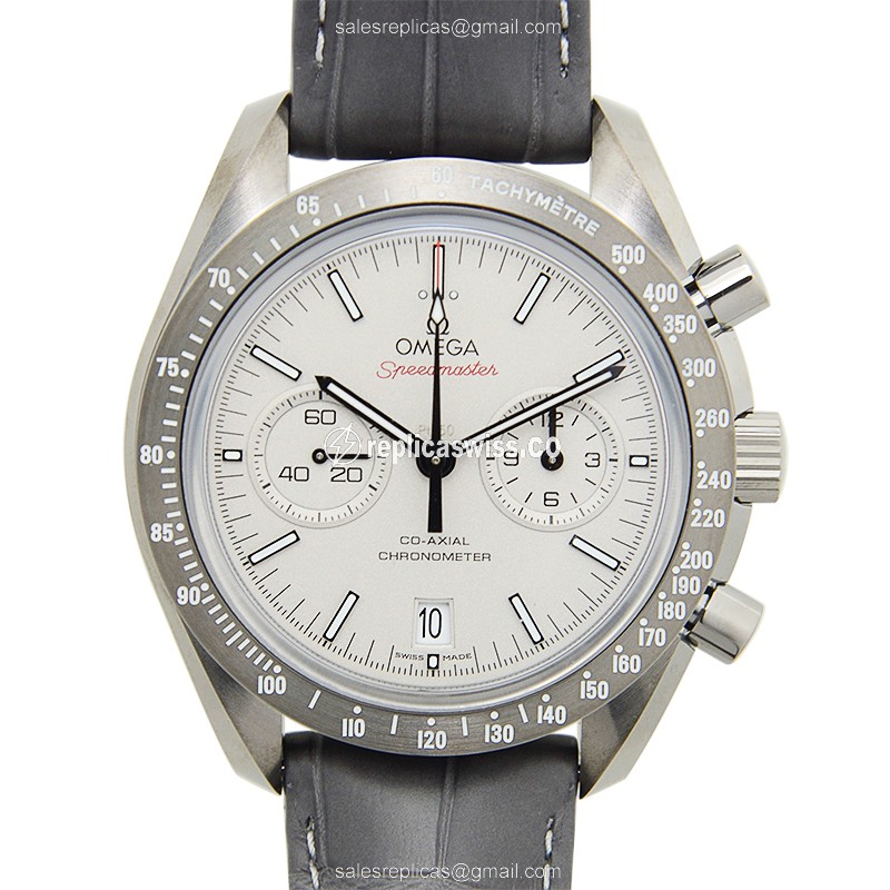Omega SPEEDMASTER Replica in Gray Ceramics Case, Automatic Movement, Grey Leather Strap Watch