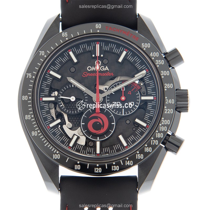 Omega Speedmaster Replica in Sleek Ceramic | Automatic Movement, Black Dial & Leather Strap Watch