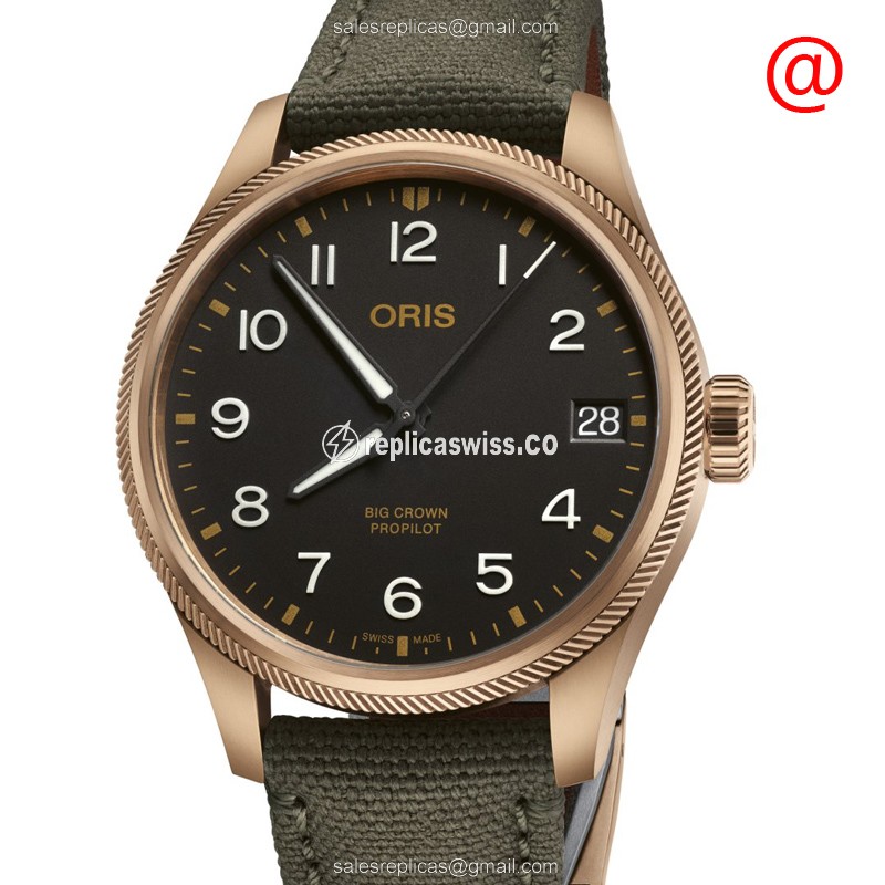 Oris 751 Big Crown Replica, Automatic Bronze Case, Black Dial Canvas Strap Watch