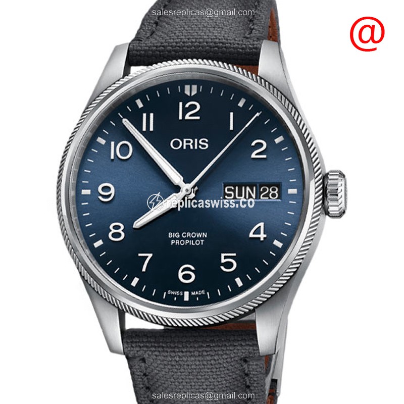Oris 752 Big Crown Replica in Stainless Steel, Automatic Movement, Blue Dial & Grey Canvas Strap