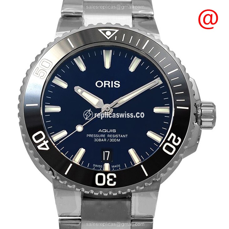 Oris Aquis 733 Replica: Automatic Blue Dial, Stainless Steel Case & Silver Strap Watch