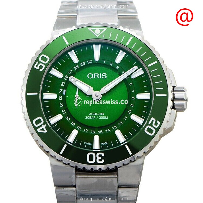 Oris Aquis 743 7734 4187 Replica in Stainless Steel, Automatic Movement & Dark Green Dial Watch