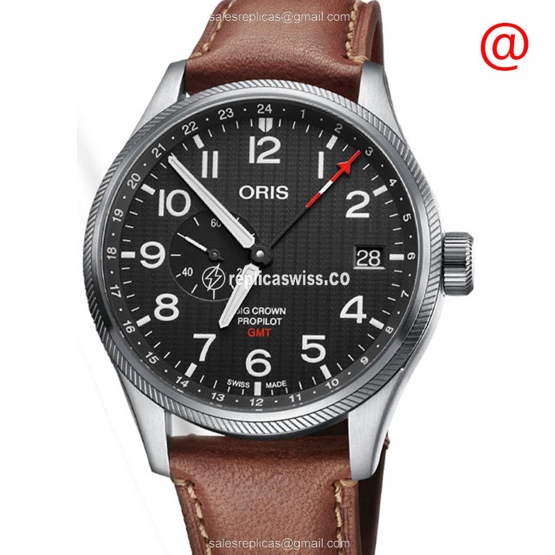 Oris Big Crown 748 Model in Stainless Steel Case, Automatic Movement & Black Dial | Leather Strap