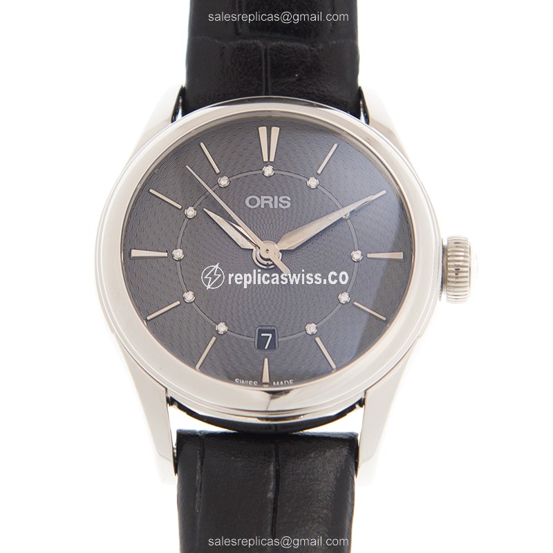 Oris Classic Date 561 7722 4053 Replica with Automatic Movement & Elegant Gray Dial on Leather