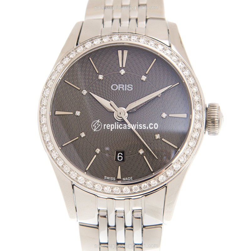 Oris Classic Date 561 7722 4953 Replica | Automatic Movement, Gray Dial & Diamond Case Watch