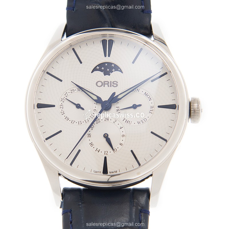 Oris Classic Date 781-7729-4051 Replica in Stainless Steel with Silver Dial Blue Leather Strap