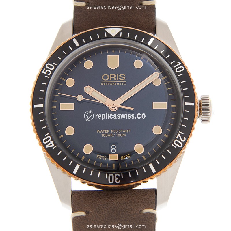 Oris Divers Replica Watch | Automatic Movement, Black Dial, Stainless Steel Case & Brown Leather