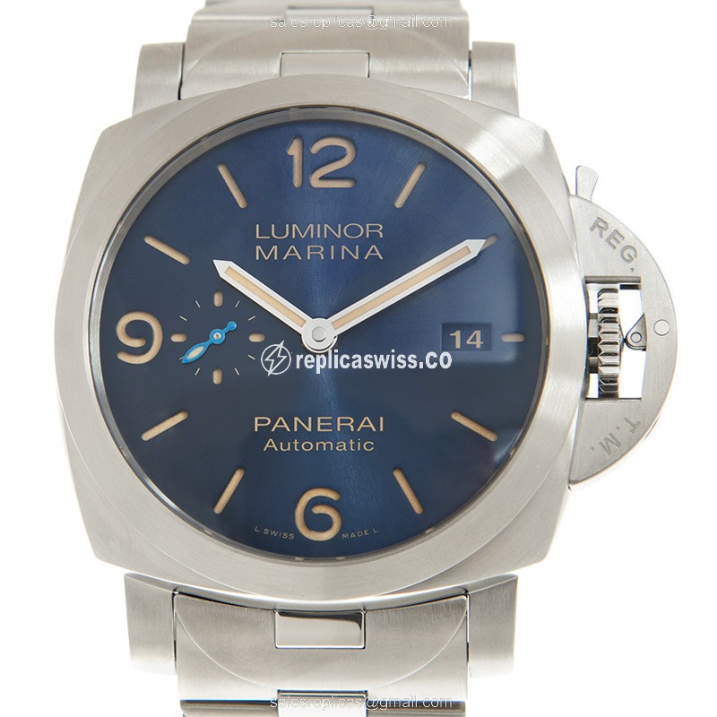 Panerai LUMINOR MARINA Blue Dial Steel Case Automatic Movement Silver Clasp Steel Strap Sapphire