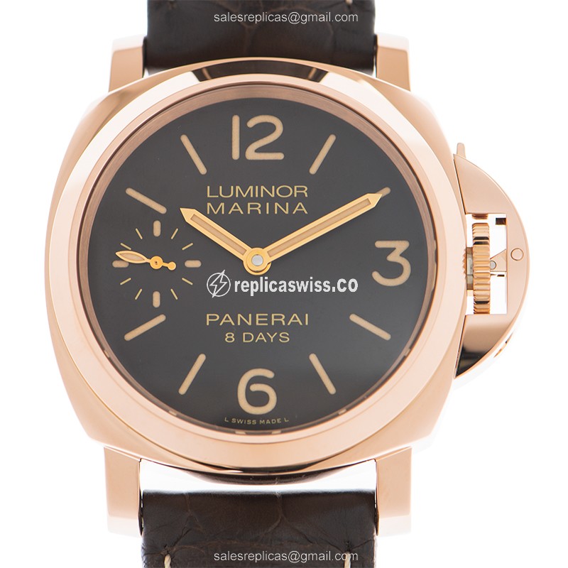 Panerai LUMINOR MARINA Replica in 18kt Gold, Manual Wind, Brown Dial & Alligator Strap Watch