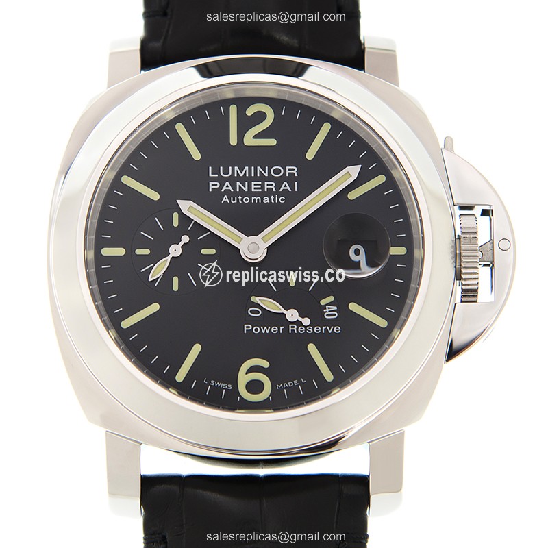 Panerai LUMINOR PAM00090 Replica, Automatic Movement, Black Dial & Alligator Strap Watch