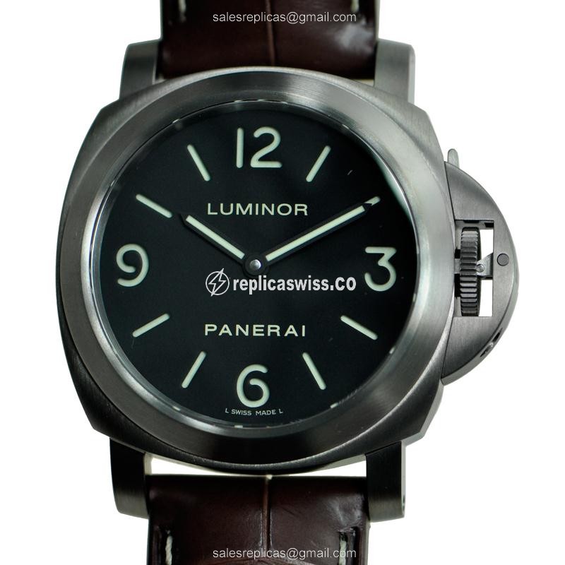 Panerai LUMINOR PAM00176 Manual Wind Titanium Replica, Black Dial & Brown Alligator Strap Watch