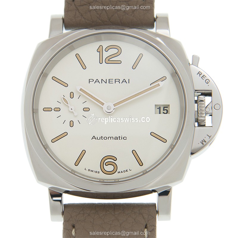 Panerai LUMINOR PAM01043 Replica | Automatic Movement, White Dial & Leather Strap Watch