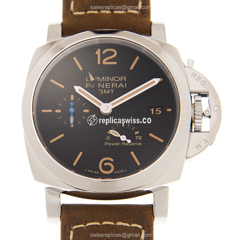 Panerai LUMINOR PAM01537 Replica with Manual Wind Black Dial on Brown Leather Strap Watch