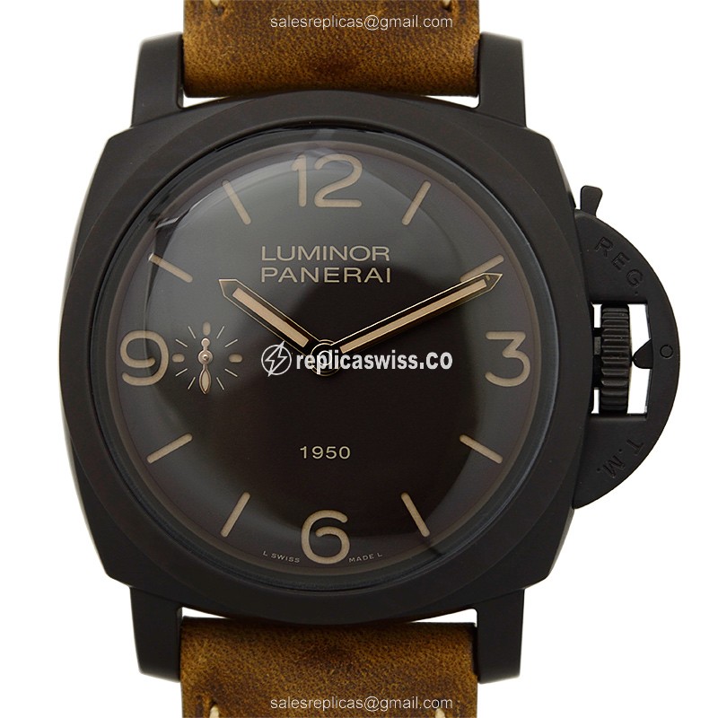 Panerai LUMINOR Replica in Brown Composite Case & Brown Cowhide Strap, Manual Wind Movement Watch