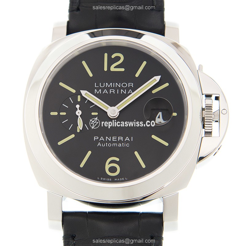 Panerai PAM00104 LUMINOR Automatic Black Dial Watch | Stainless Steel Case | Alligator Leather Strap